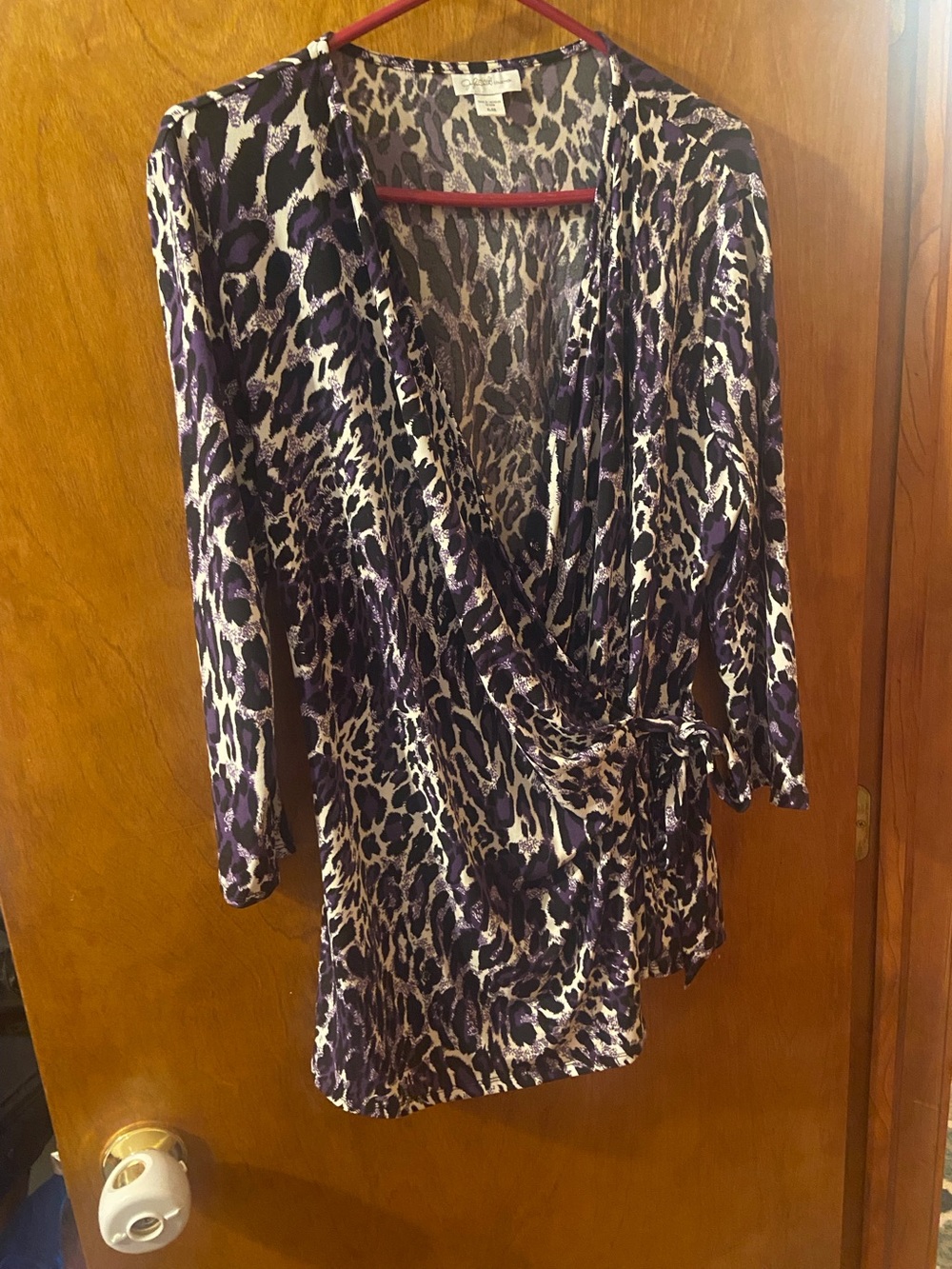 Jaclyn Smith Purple Leopard-Print Wrap Top Size XL